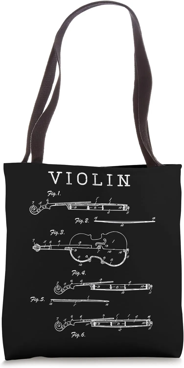 Violin Patent Drawing Musician Instrumentalist Hobby Fun Tote Bag