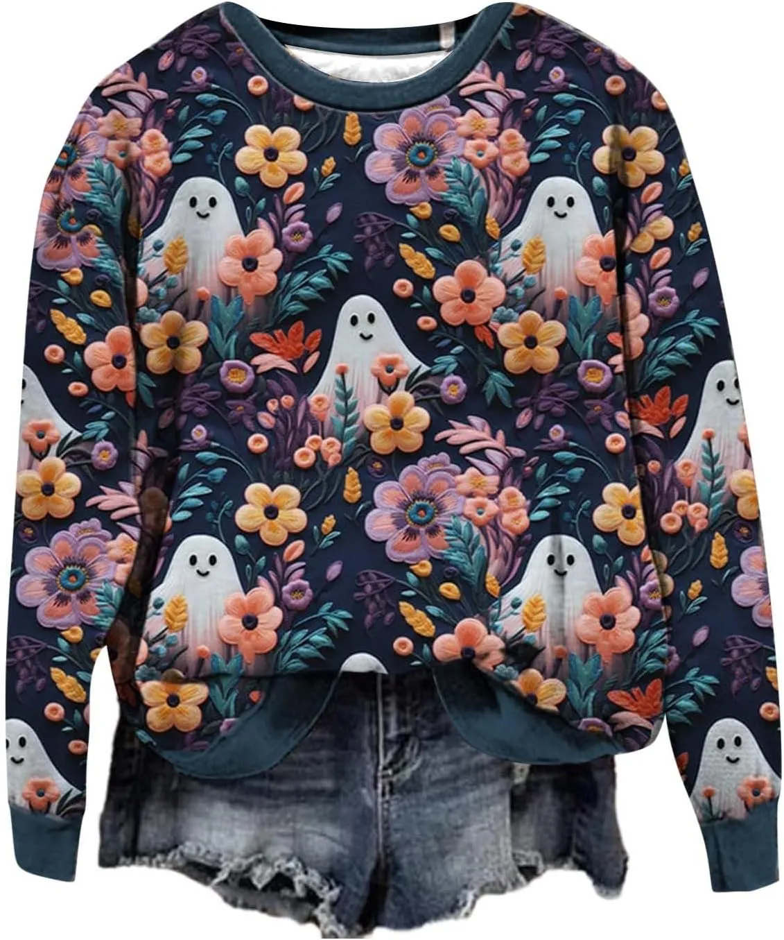 Womens Fashion Sweatshirt Halloween Printed Women's Fashion Casual Casual Crewneck Sweatshirt Long Sleeve Vintage