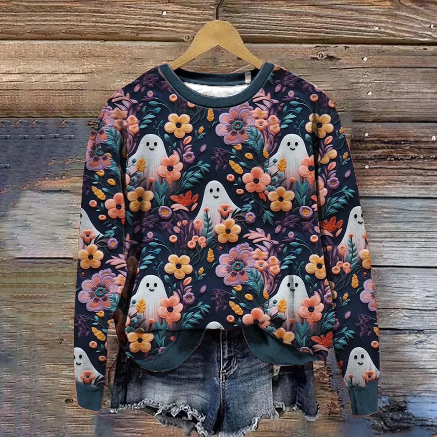 Womens Fashion Sweatshirt Halloween Printed Women's Fashion Casual Casual Crewneck Sweatshirt Long Sleeve Vintage