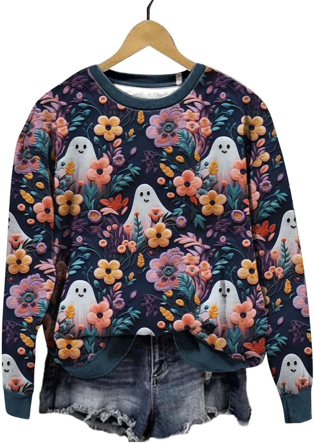 Womens Fashion Sweatshirt Halloween Printed Women's Fashion Casual Casual Crewneck Sweatshirt Long Sleeve Vintage