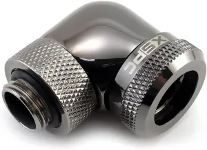 XSPC G1/4" to 14mm Rigid Tubing Fitting V2, 90 Degree Rotary, Black Chrome